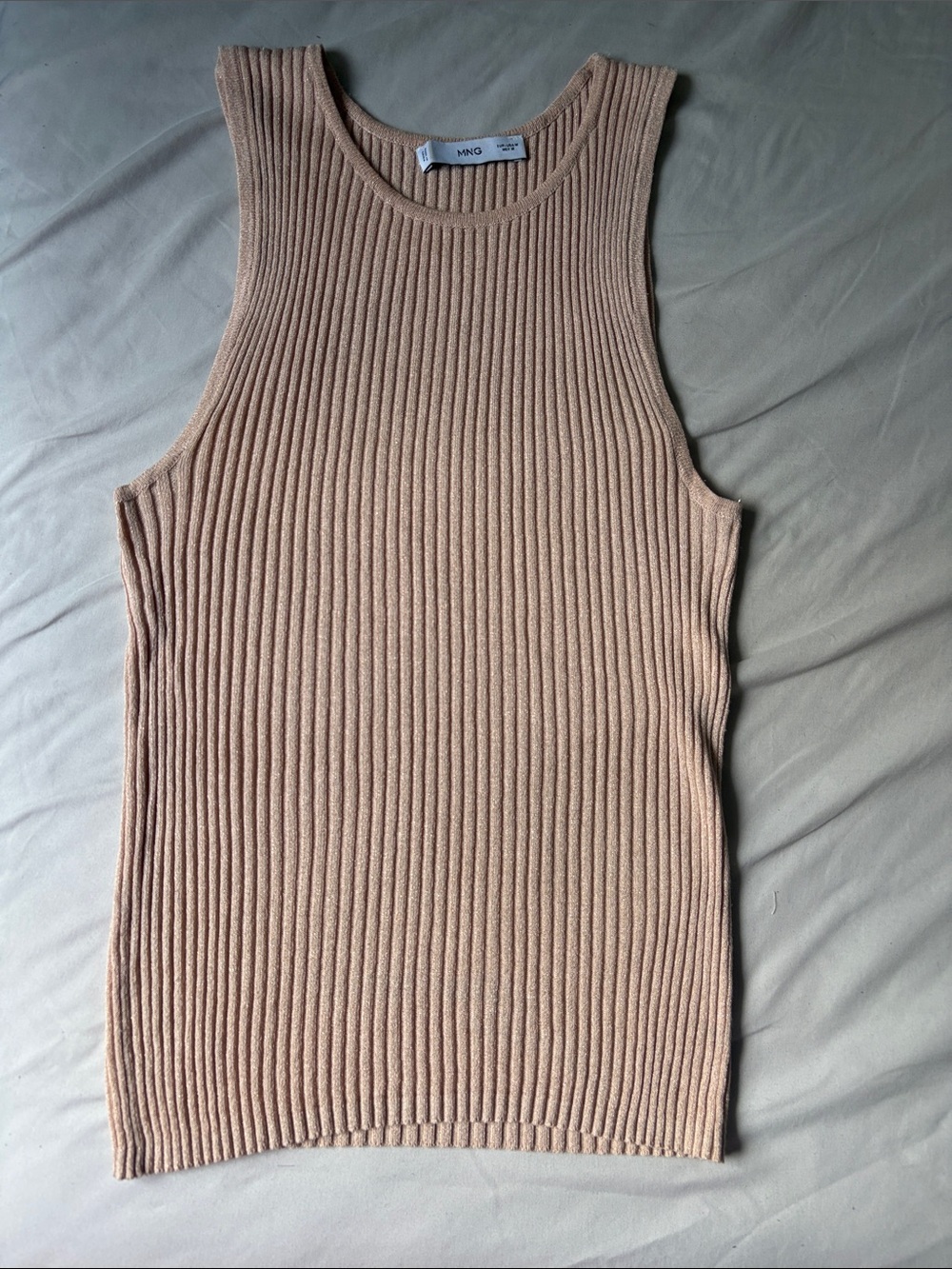 Mango Sleeveless Ribbed Crewneck Tank in Light pink
